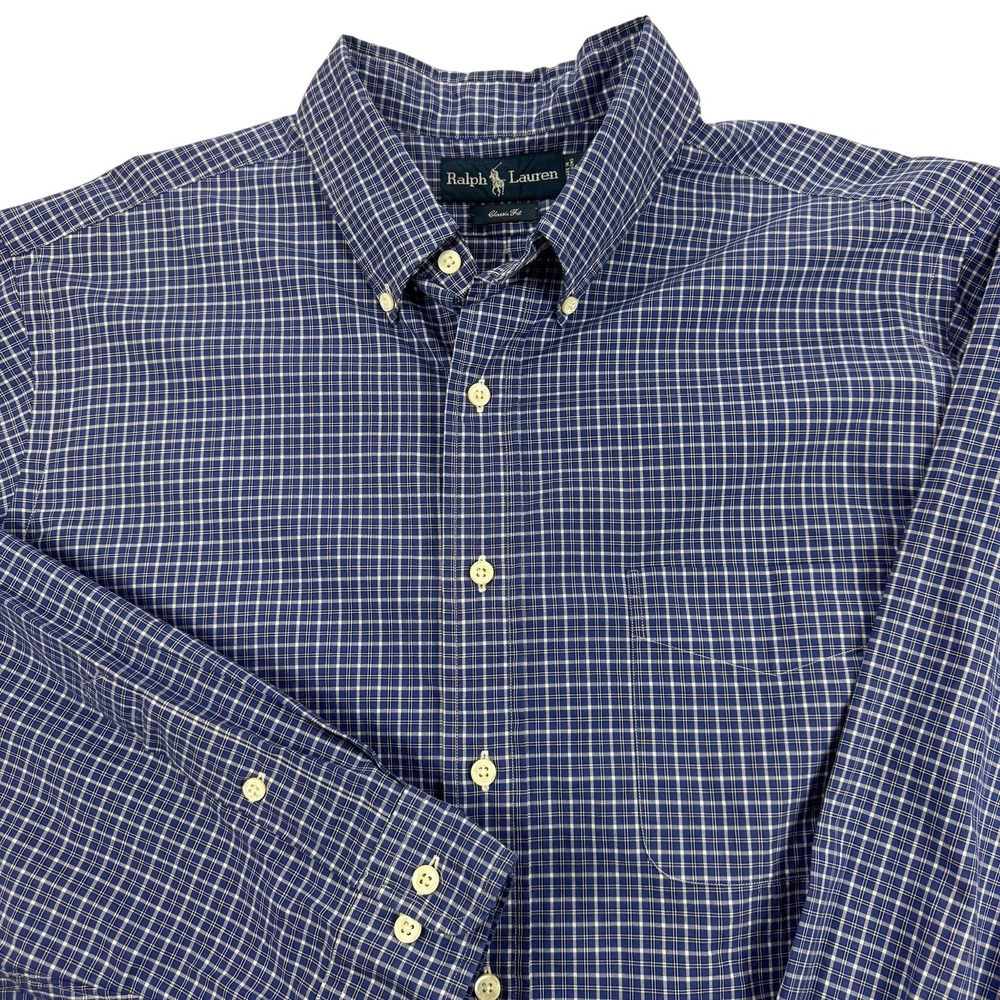 Ralph Lauren Shirt Mens XL Blue Check Classic Fit Button Down Pocket Casual